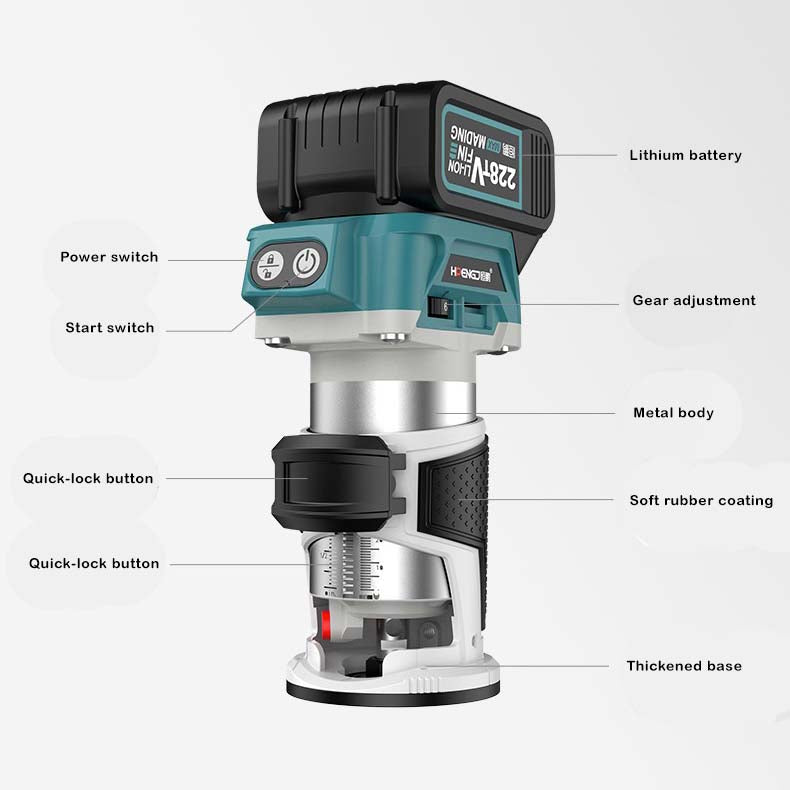 21V Lithium-Ion Brushless Cordless Versatile Trim Router for Wood Slotting, Edge Trimming, Artistic Engraving