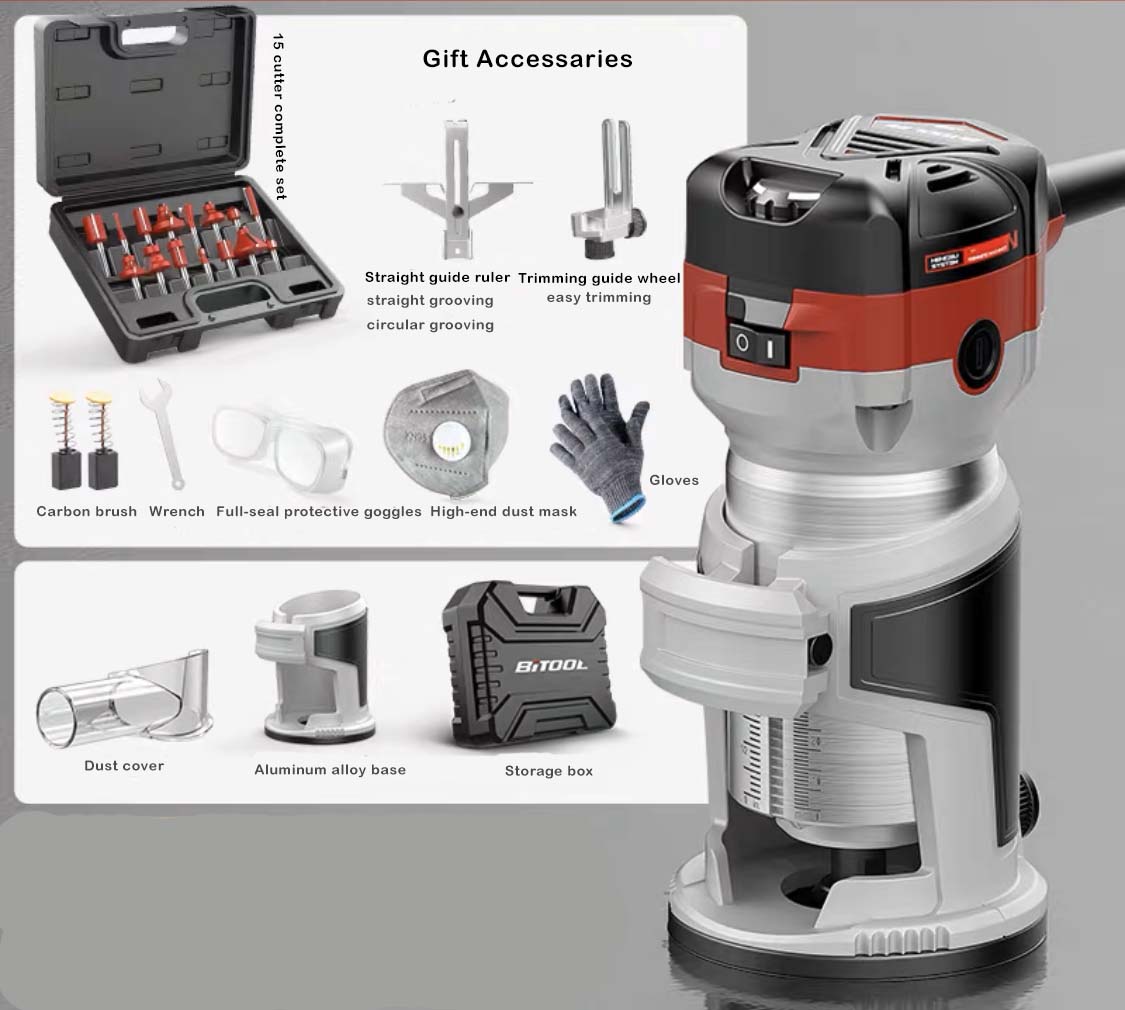 800W Powerful Handheld Trim Router with Constant Speed and Soft Start System for Wood Grooving and Various Edge Trimming