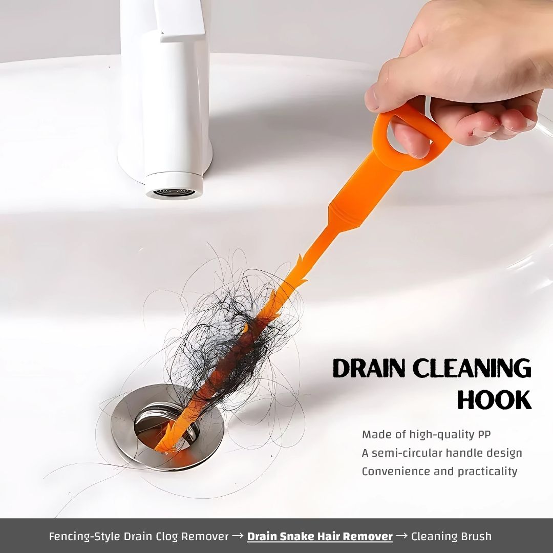 9-in-1 Drain Cleaning Tool Set – Fencing-Style Drain Clog Remover(1pcs), 20inch Drain Snake Hair Remover(6pcs) & 18inch Spiral Pipe Cleaning Brush(2pcs) for Kitchen, Bathroom, and Floor Drains