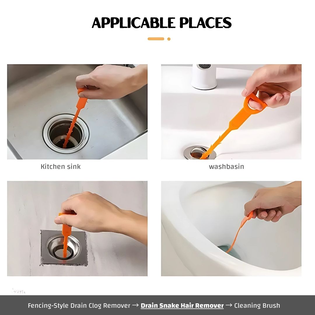 9-in-1 Drain Cleaning Tool Set – Fencing-Style Drain Clog Remover(1pcs), 20inch Drain Snake Hair Remover(6pcs) & 18inch Spiral Pipe Cleaning Brush(2pcs) for Kitchen, Bathroom, and Floor Drains
