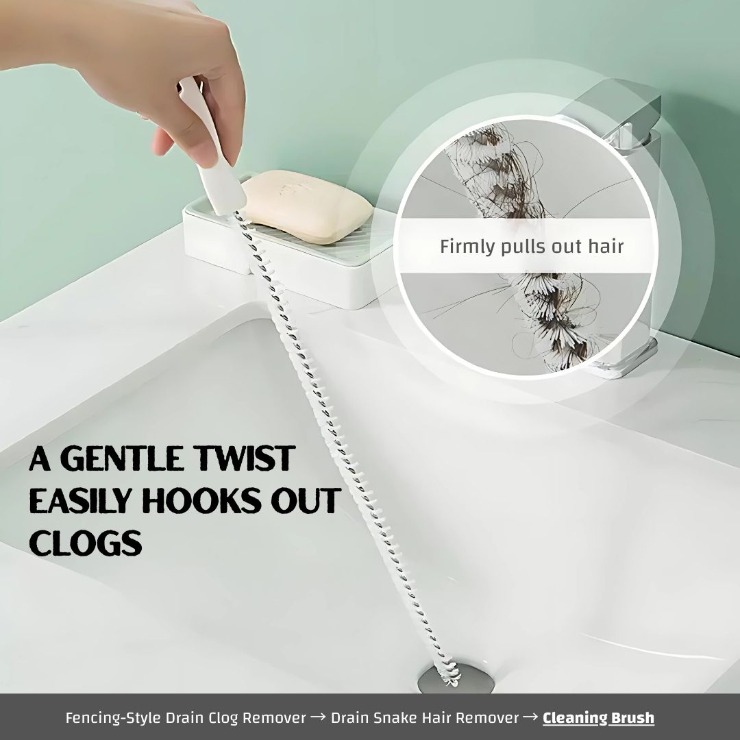 9-in-1 Drain Cleaning Tool Set – Fencing-Style Drain Clog Remover(1pcs), 20inch Drain Snake Hair Remover(6pcs) & 18inch Spiral Pipe Cleaning Brush(2pcs) for Kitchen, Bathroom, and Floor Drains