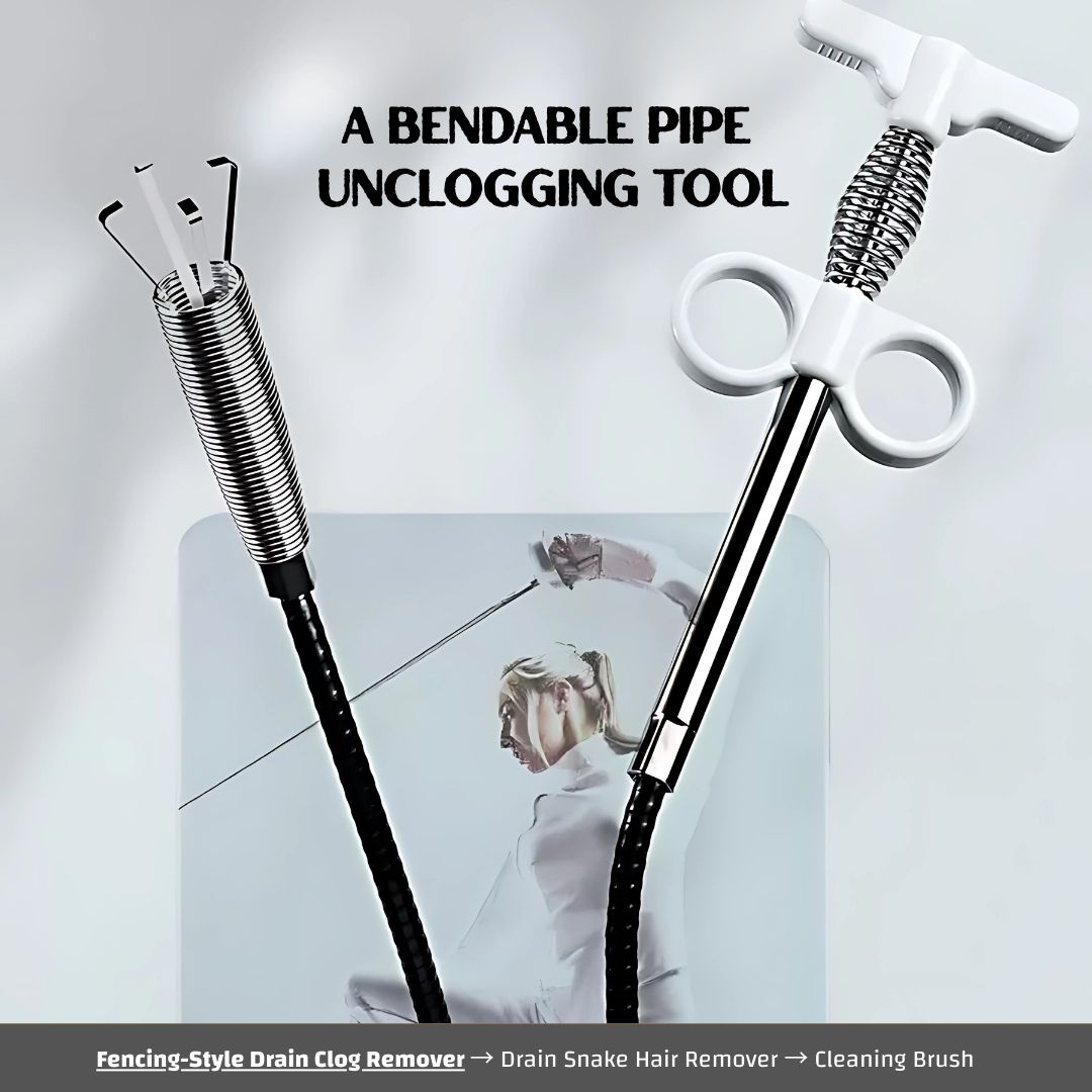 9-in-1 Drain Cleaning Tool Set – Fencing-Style Drain Clog Remover(1pcs), 20inch Drain Snake Hair Remover(6pcs) & 18inch Spiral Pipe Cleaning Brush(2pcs) for Kitchen, Bathroom, and Floor Drains