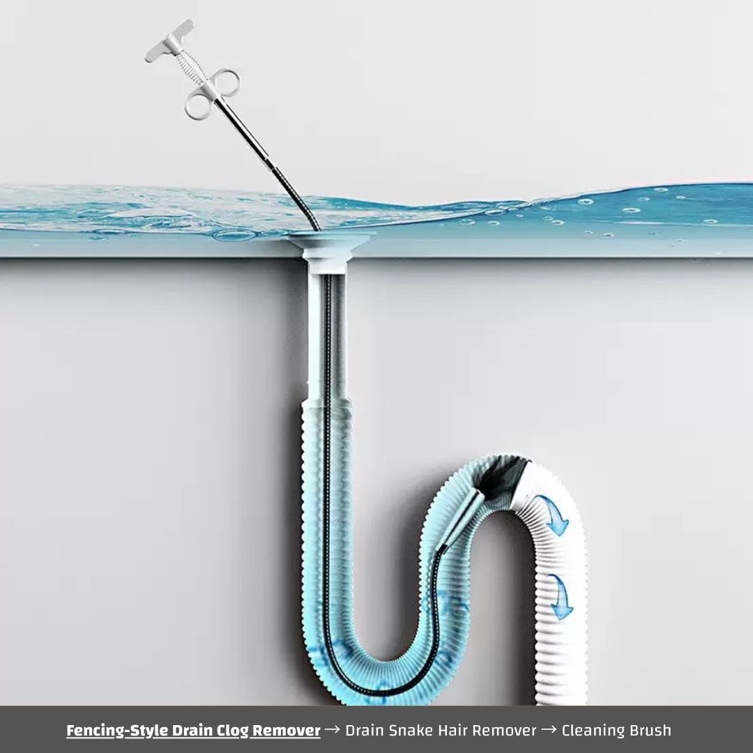 9-in-1 Drain Cleaning Tool Set – Fencing-Style Drain Clog Remover(1pcs), 20inch Drain Snake Hair Remover(6pcs) & 18inch Spiral Pipe Cleaning Brush(2pcs) for Kitchen, Bathroom, and Floor Drains