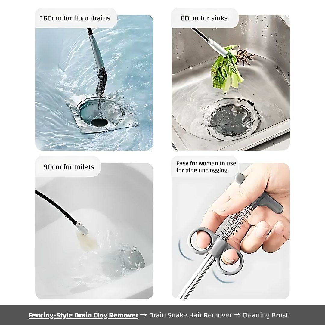 9-in-1 Drain Cleaning Tool Set – Fencing-Style Drain Clog Remover(1pcs), 20inch Drain Snake Hair Remover(6pcs) & 18inch Spiral Pipe Cleaning Brush(2pcs) for Kitchen, Bathroom, and Floor Drains