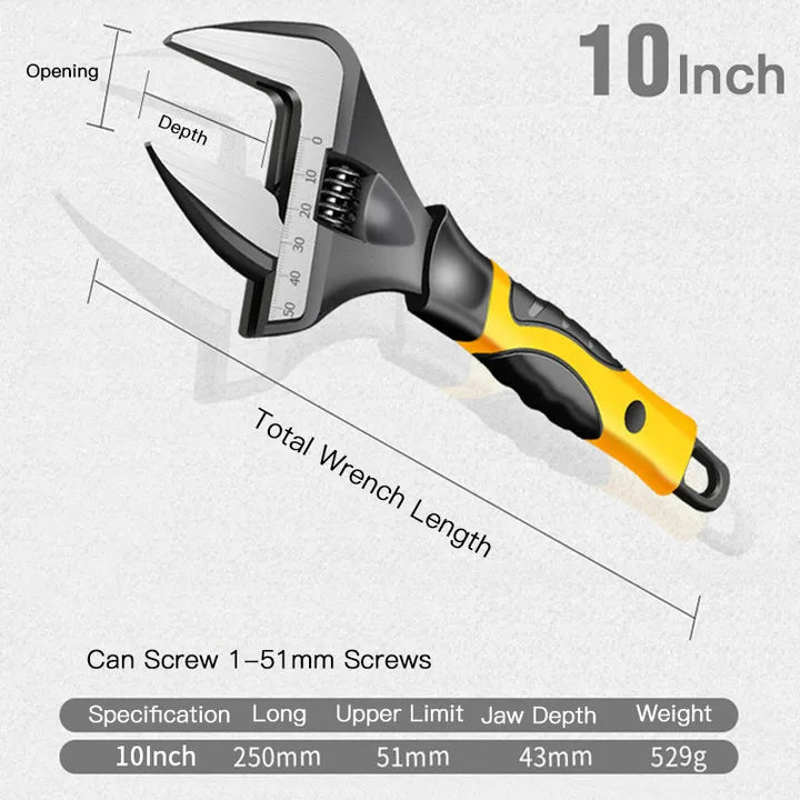 Industrial-Grade Adjustable Wrench Chromium Vanadium Steel Spanner for Plumbing, Repair & Household Tasks