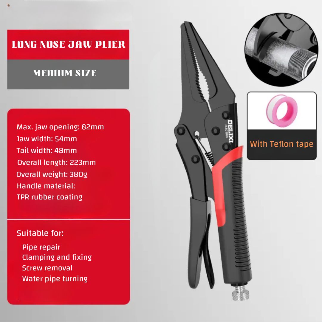 Durable and High-Torque Steel Locking Plier in Round Jaw / Straight Jaw / long Nose Jaw for Clamping, Unscrewing bolts, Pipe Maintenance, and Securing