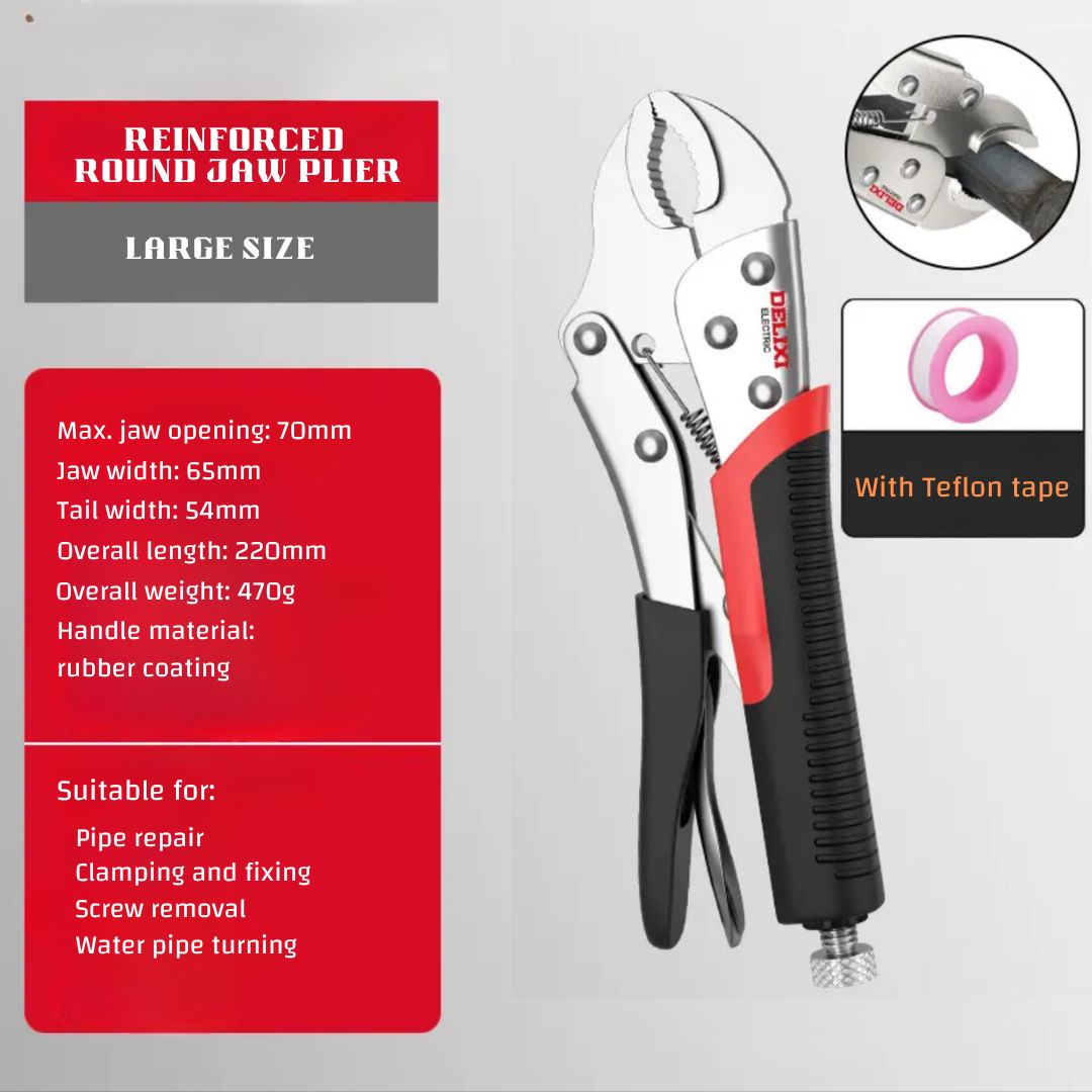 Durable and High-Torque Steel Locking Plier in Round Jaw / Straight Jaw / long Nose Jaw for Clamping, Unscrewing bolts, Pipe Maintenance, and Securing