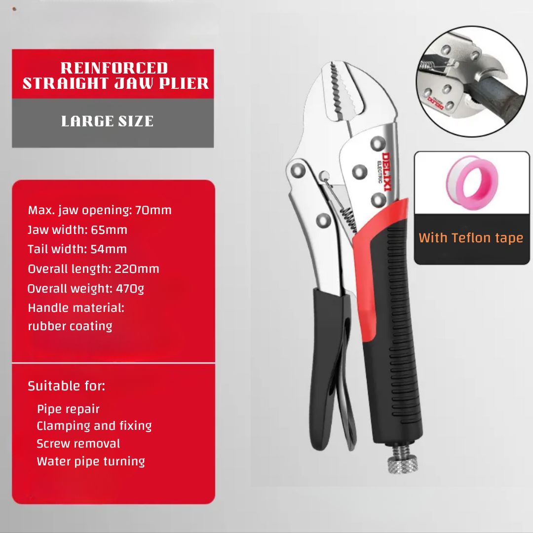 Durable and High-Torque Steel Locking Plier in Round Jaw / Straight Jaw / long Nose Jaw for Clamping, Unscrewing bolts, Pipe Maintenance, and Securing