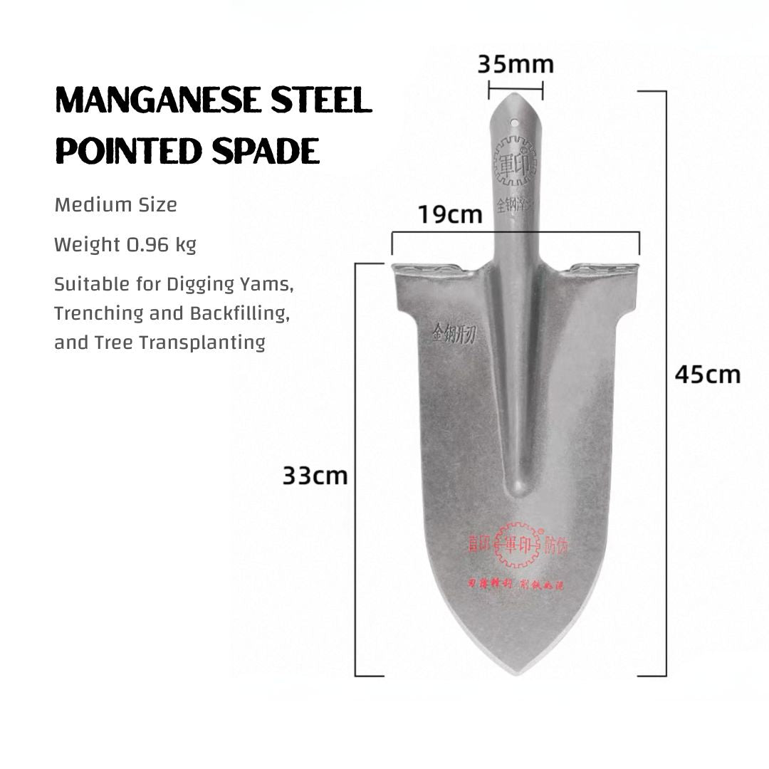 Manganese Steel Digging Spade – Heavy-Duty Pointed Shovel for Farming, Gardening & Tree Transplanting