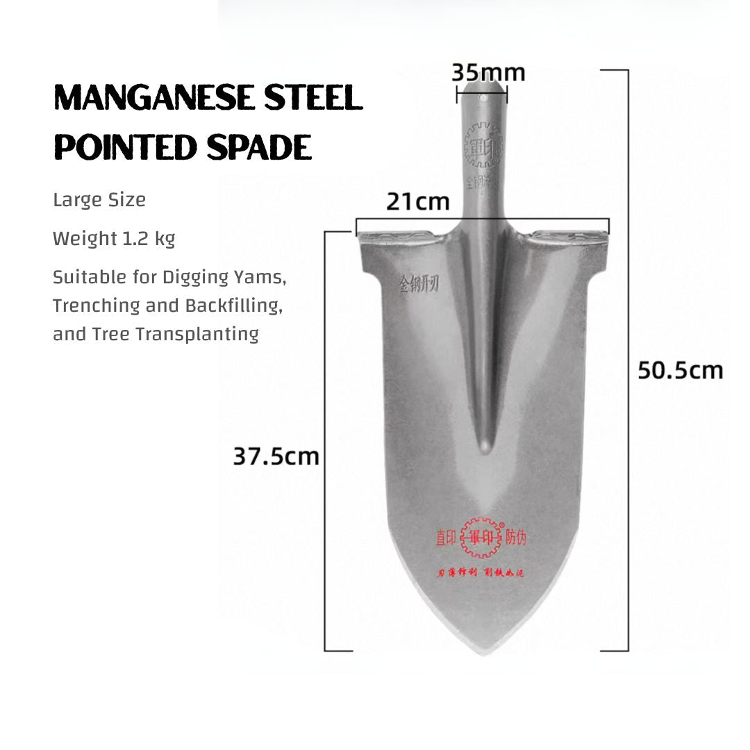 Manganese Steel Digging Spade – Heavy-Duty Pointed Shovel for Farming, Gardening & Tree Transplanting