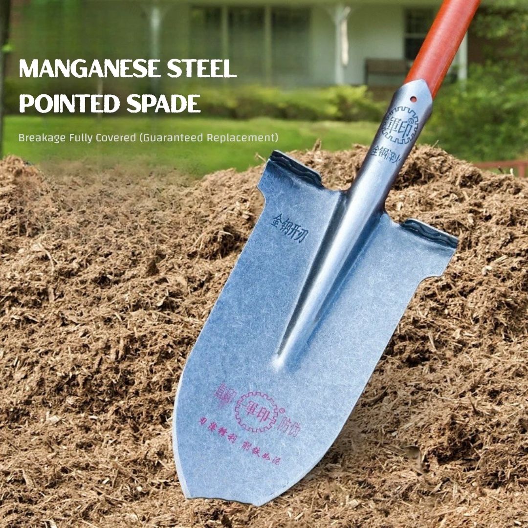 Manganese Steel Digging Spade – Heavy-Duty Pointed Shovel for Farming, Gardening & Tree Transplanting