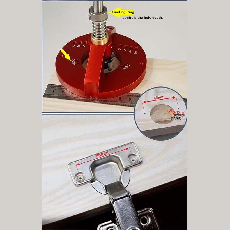 Multi-Functional Self-Contained Fixture 35mm Door Hinge Jig for Hinge Hole Drilling, Wood Mortise Hole Drilling, Vertical Hole Drilling