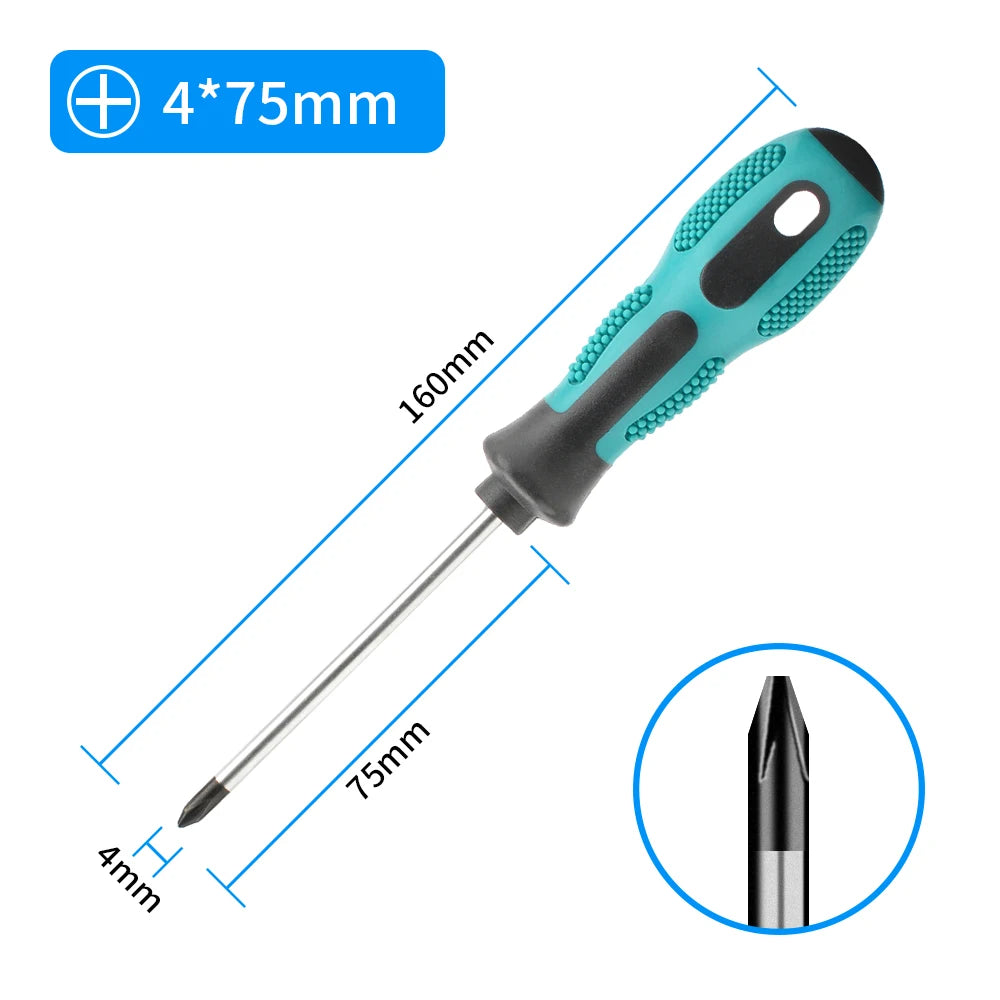 Magnetic Flat Head Cross Screwdriver - Anti-Slip, Durable Chrome-Vanadium Steel for Precision Household & DIY Tasks