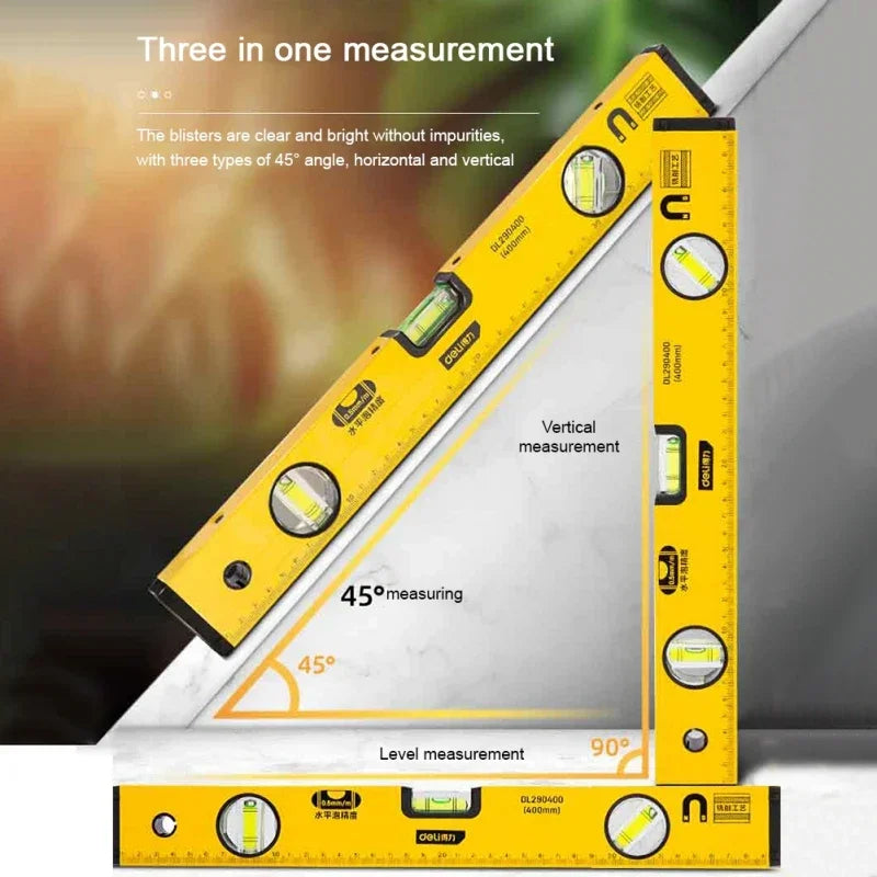 Precision Magnetic Spirit Level – Shockproof Aluminum Ruler with 3-in-1 Angle Measurement (0°, 45°, 90°) & Fluorescent Bubbles