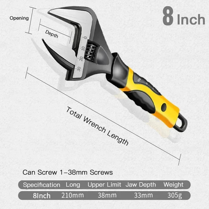 Industrial-Grade Adjustable Wrench Chromium Vanadium Steel Spanner for Plumbing, Repair & Household Tasks