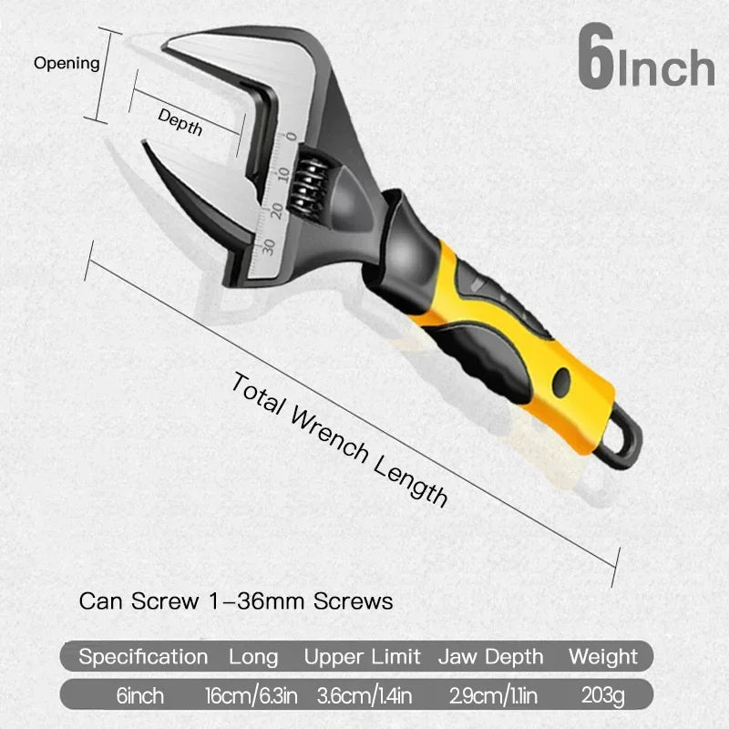 Industrial-Grade Adjustable Wrench Chromium Vanadium Steel Spanner for Plumbing, Repair & Household Tasks