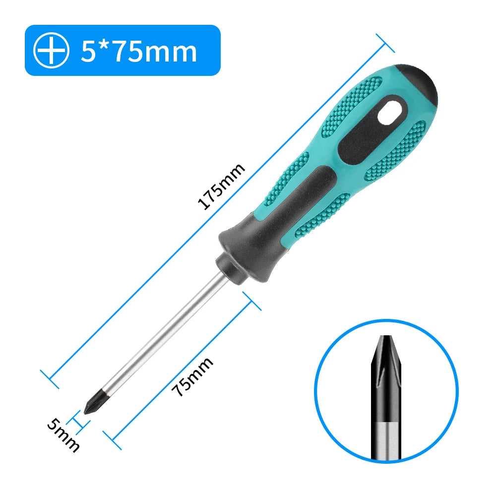 Magnetic Flat Head Cross Screwdriver - Anti-Slip, Durable Chrome-Vanadium Steel for Precision Household & DIY Tasks