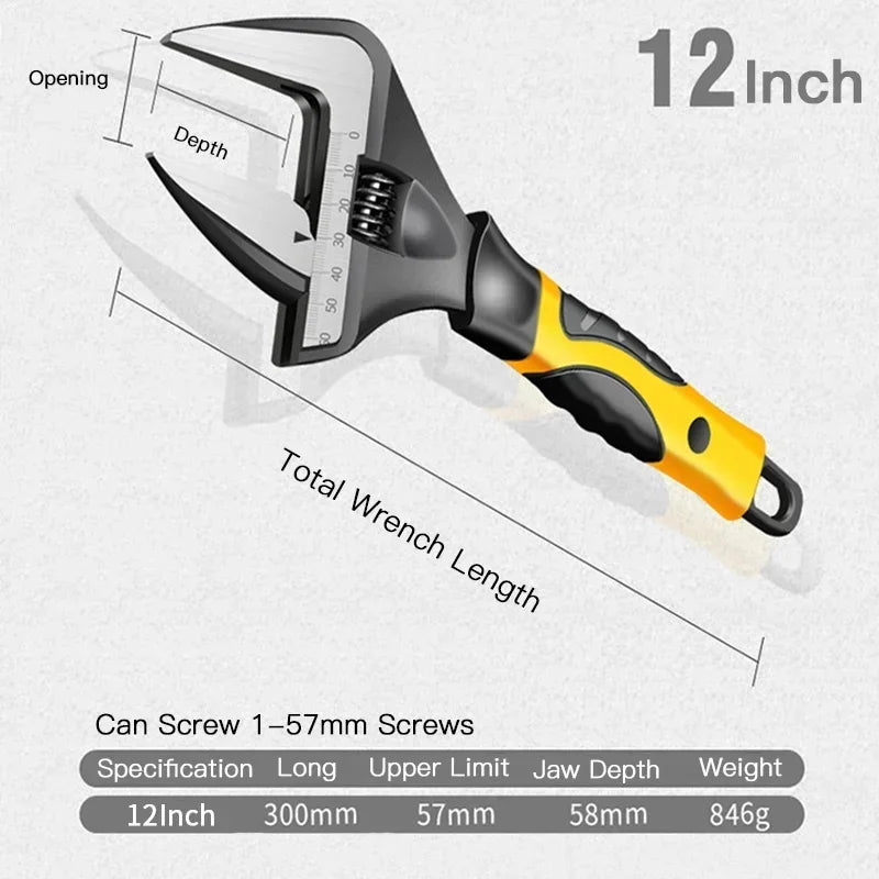 Industrial-Grade Adjustable Wrench Chromium Vanadium Steel Spanner for Plumbing, Repair & Household Tasks