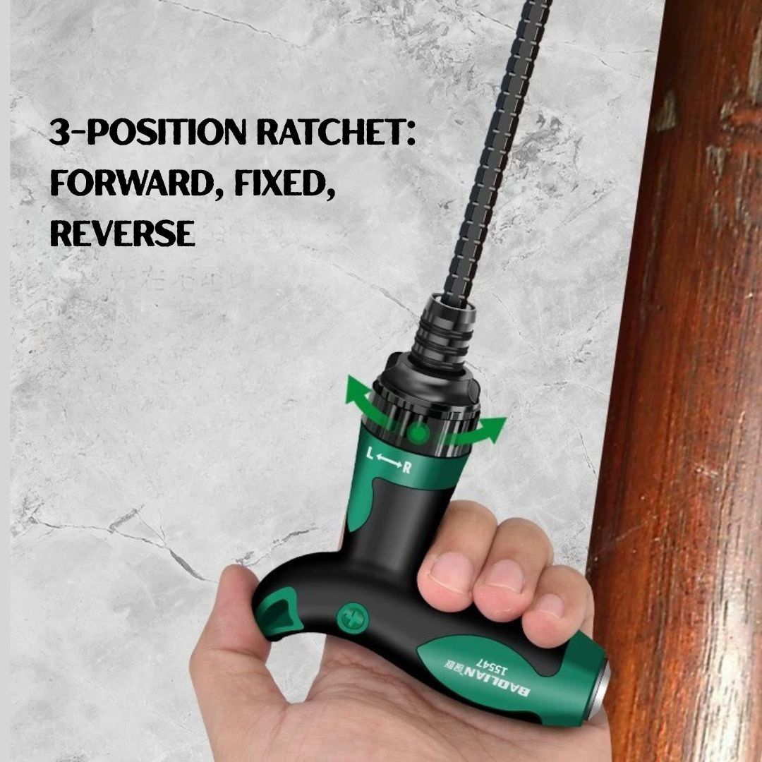 T-Handle 12-in-1 Dual-Use Ratcheting Screwdriver — Adjustable Length, Strong Magnetic Bit Holder, Chrome Vanadium, for Automotive, DIY & Home Repair