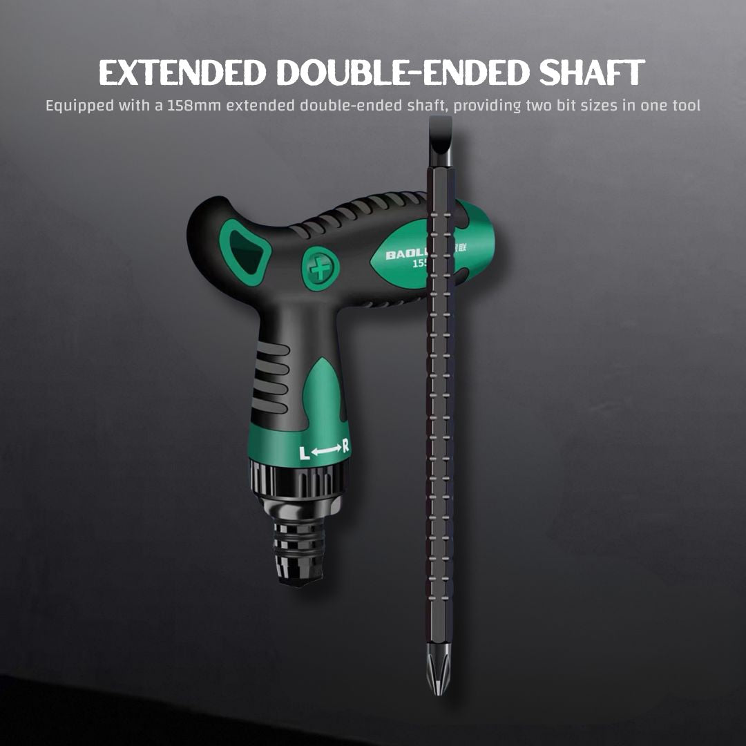 T-Handle 12-in-1 Dual-Use Ratcheting Screwdriver — Adjustable Length, Strong Magnetic Bit Holder, Chrome Vanadium, for Automotive, DIY & Home Repair