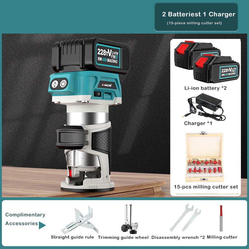 21V Lithium-Ion Brushless Cordless Versatile Trim Router for Wood Slotting, Edge Trimming, Artistic Engraving