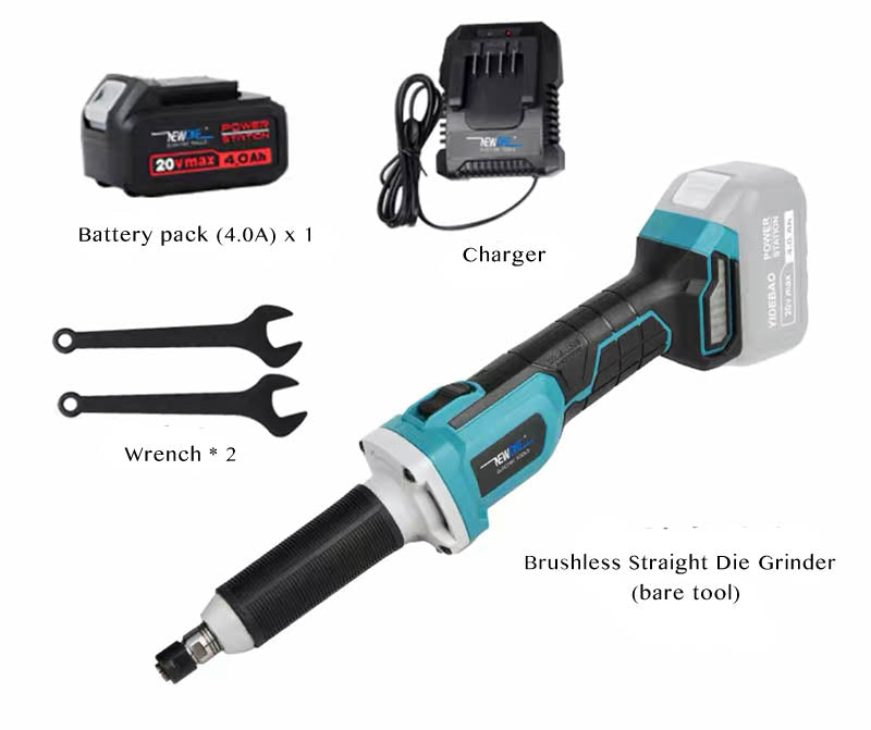 Lithium-Ion Brushless Cordless Straight Die Grinder with Upgraded Battery Capacity of 4,000mAh and An Extended 2.8-inch Length Output Shaft
