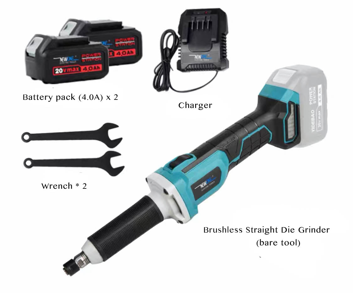 Lithium-Ion Brushless Cordless Straight Die Grinder with Upgraded Battery Capacity of 4,000mAh and An Extended 2.8-inch Length Output Shaft