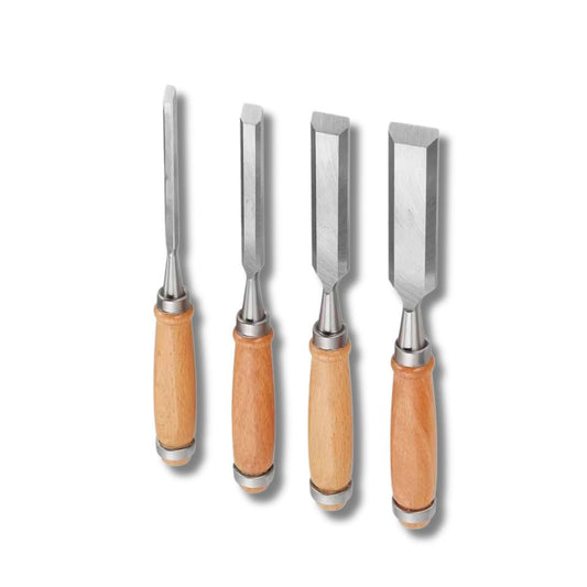 4-Piece Professional Wood Carving Chisel Set – High-Carbon Steel Blades & Ergonomic Beech Handles (8/12/16/20mm)
