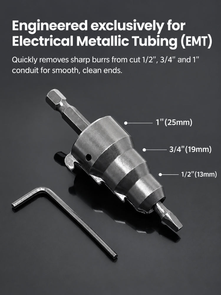 Power Conduit Reamer Tool Kit, EMT Deburring Tool with Replaceable Blade, 1/4" Hex Shank, No. 2 Square Bit, for 1/2", 3/4" & 1" Conduit