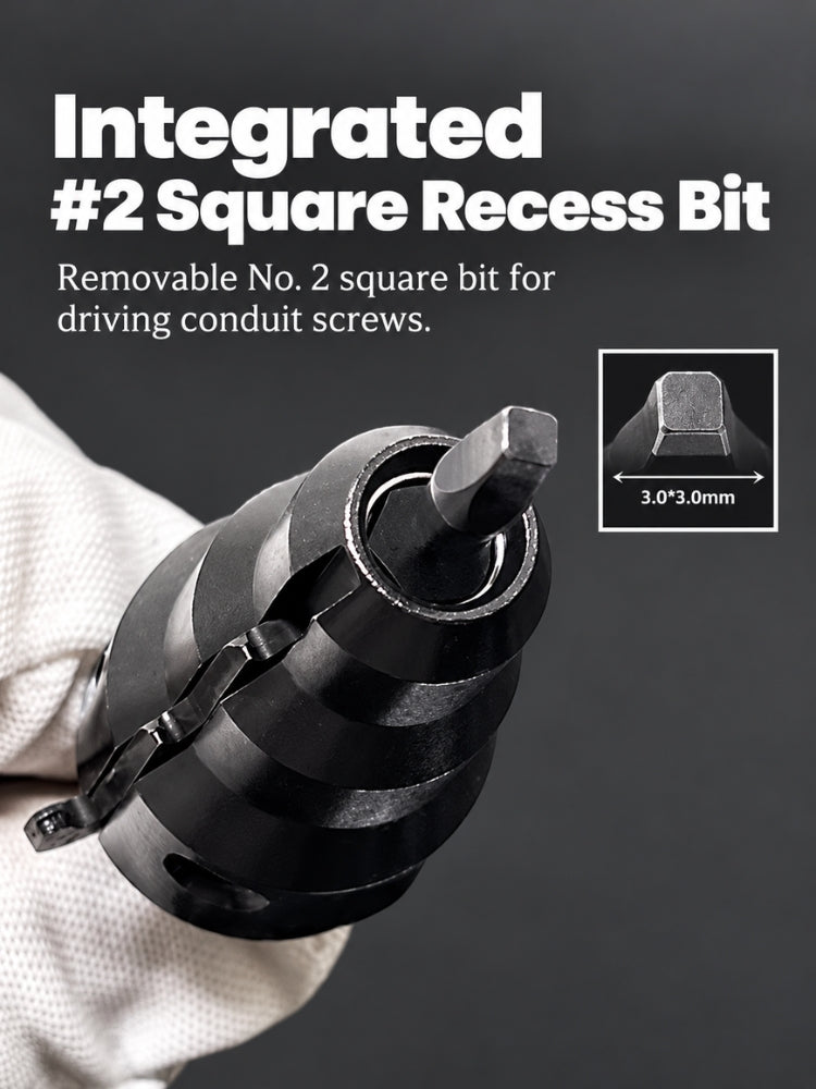 Power Conduit Reamer Tool Kit, EMT Deburring Tool with Replaceable Blade, 1/4" Hex Shank, No. 2 Square Bit, for 1/2", 3/4" & 1" Conduit