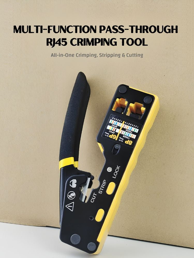EZ Pass-Through RJ45 Crimping Tool, 3-in-1 Ethernet Cable Crimper with Cutter & Stripper, Dual 8P/6P for Pass-Through & Standard RJ45/RJ11 Connectors, Cat5e/Cat6