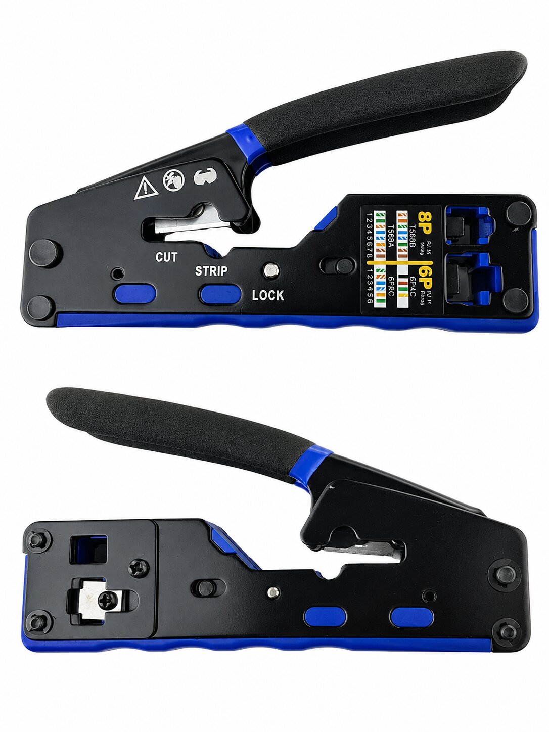 EZ Pass-Through RJ45 Crimping Tool, 3-in-1 Ethernet Cable Crimper with Cutter & Stripper, Dual 8P/6P for Pass-Through & Standard RJ45/RJ11 Connectors, Cat5e/Cat6