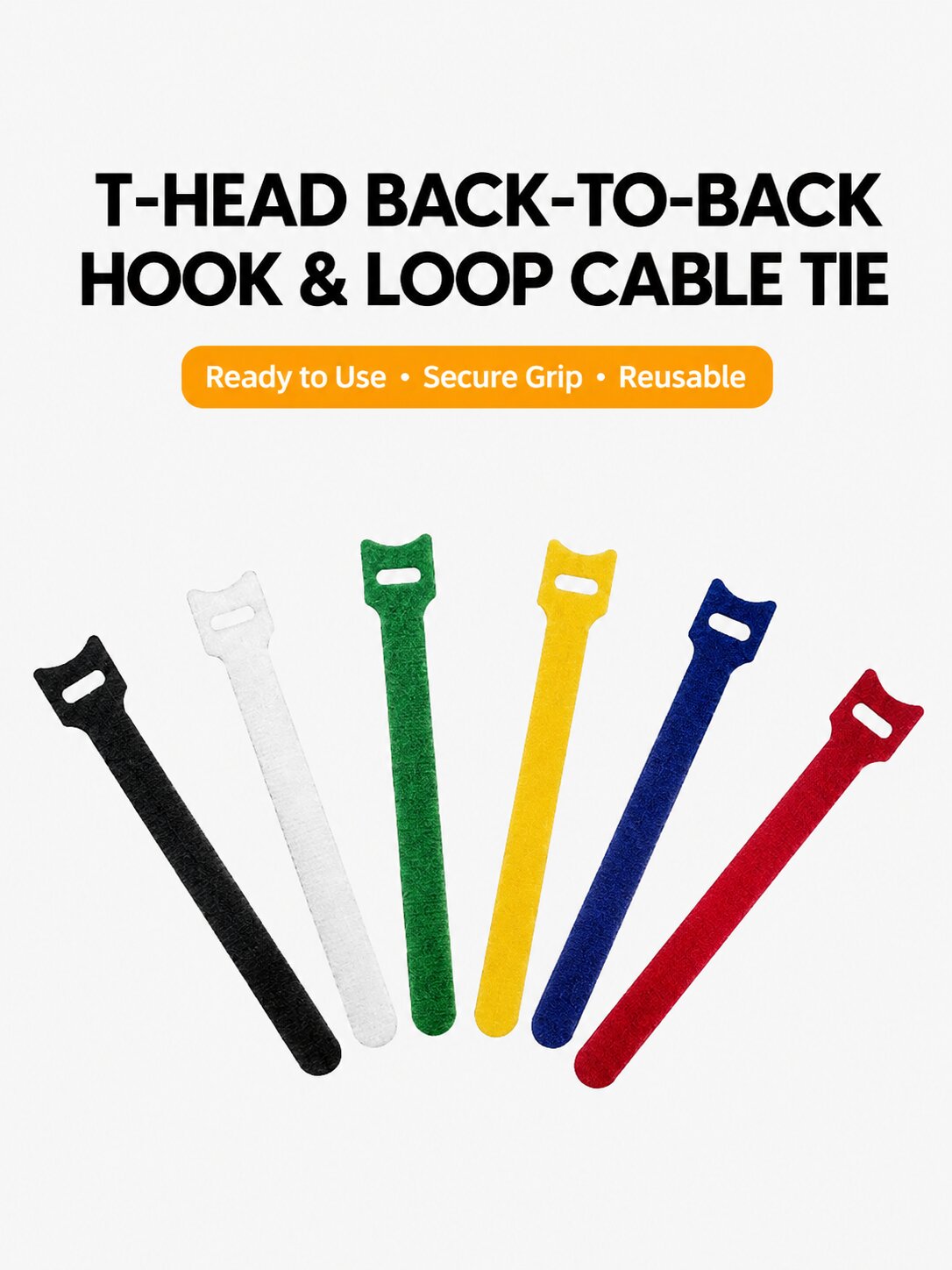 100pcs Reusable T-Head Hook & Loop Cable Ties - Back-to-Back Nylon Wire Management Straps for Server Racks, Network Cabinets, Data Centers & Home Office