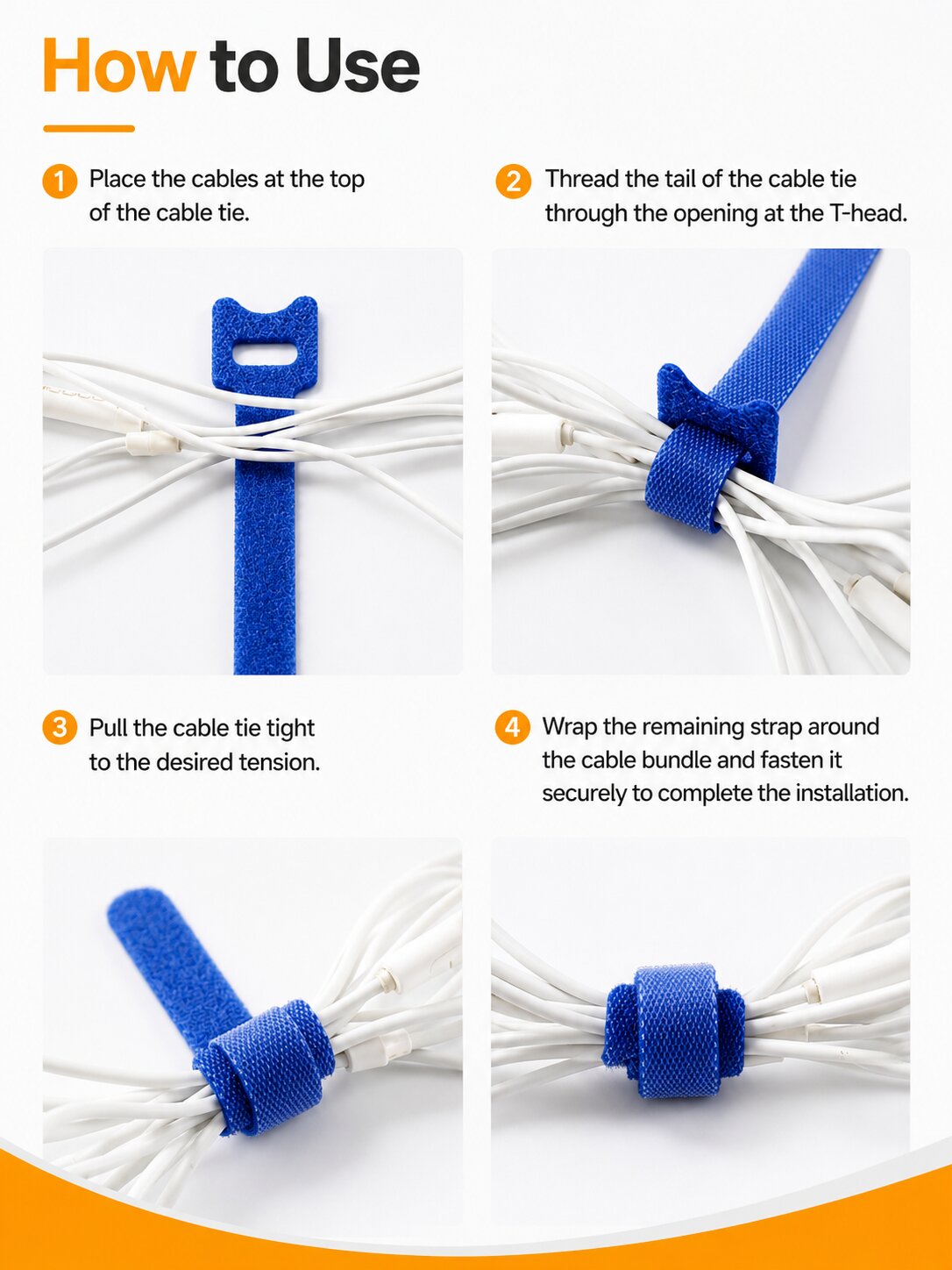 100pcs Reusable T-Head Hook & Loop Cable Ties - Back-to-Back Nylon Wire Management Straps for Server Racks, Network Cabinets, Data Centers & Home Office