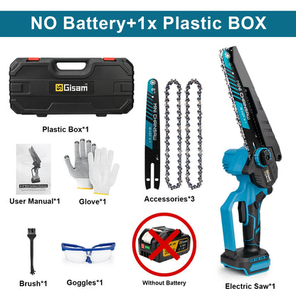 8” Cordless Brushless Chainsaw – Compact Power Cutter for Woodworking & Garden Use | Compatible with Makita 18V Batteries