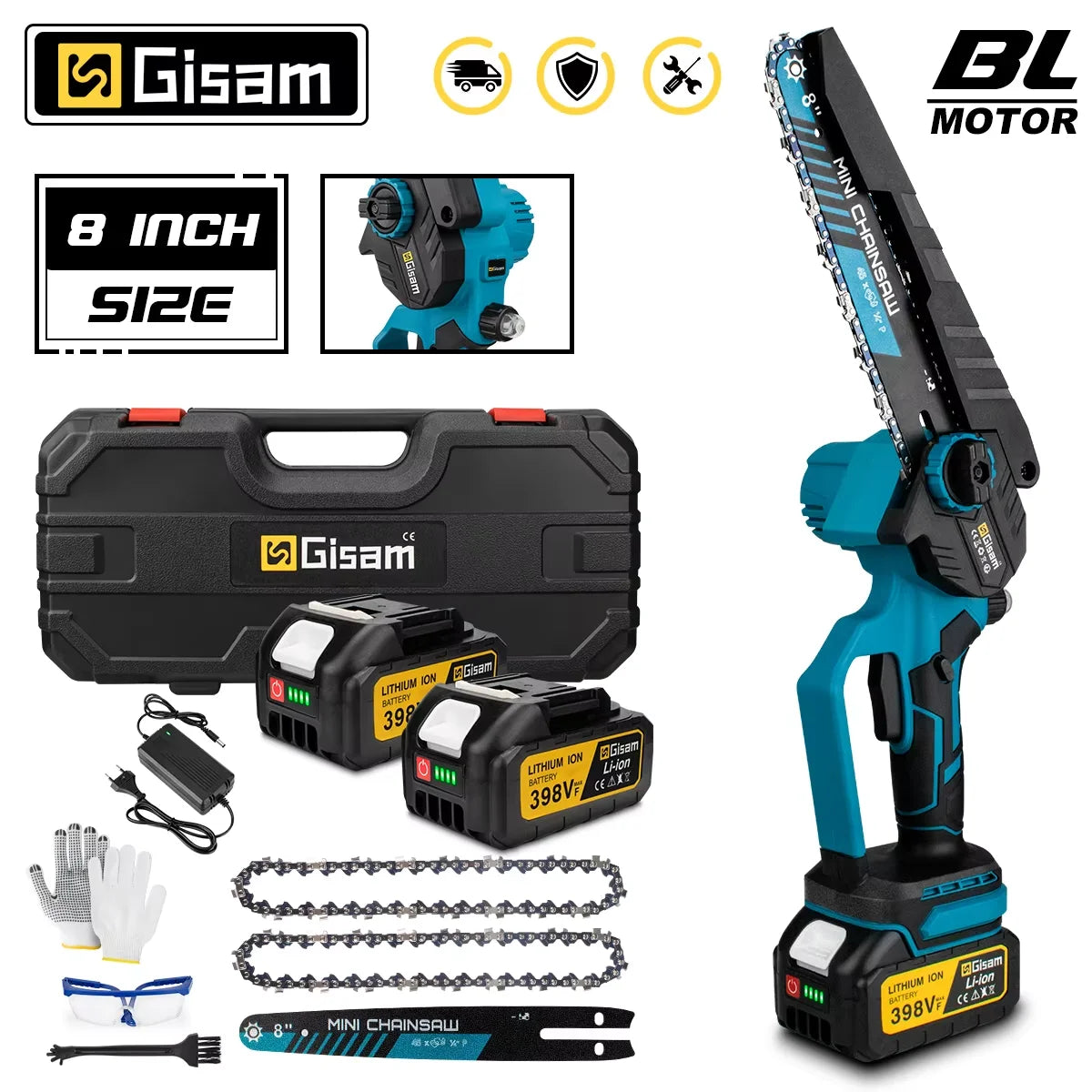 8” Cordless Brushless Chainsaw – Compact Power Cutter for Woodworking & Garden Use | Compatible with Makita 18V Batteries
