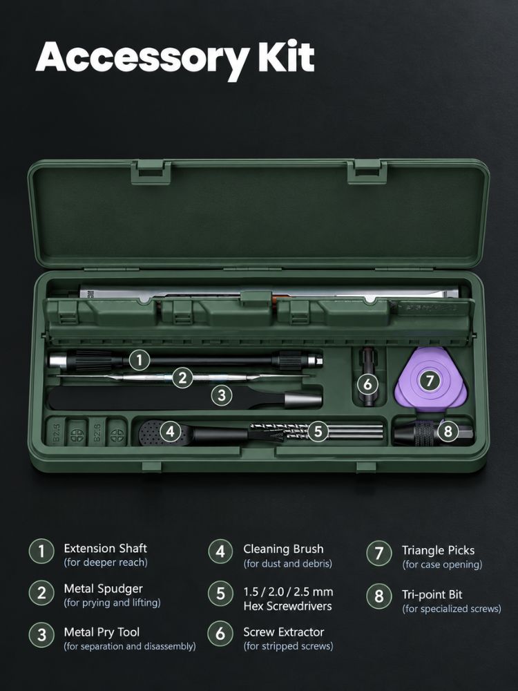 SR-SD18D Mini Electric Screwdriver Kit | 0.6N·m High-Torque 3-Setting Precision Screwdriver | 26 Bits, 3mm Universal Chuck for Drilling, 3 LED Lights for Computer, Phone, Electronics Repair