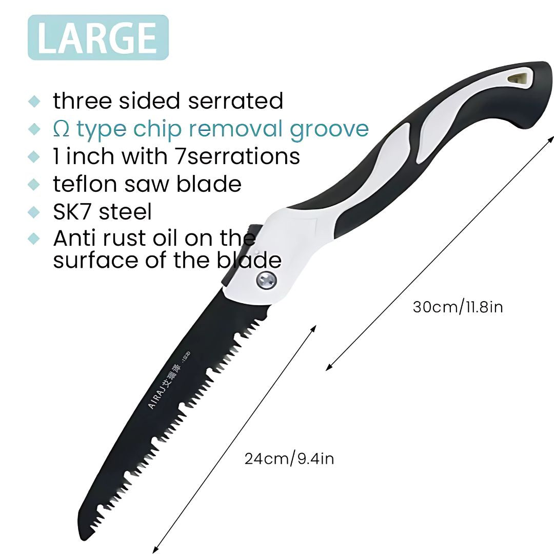 SK7 Steel Folding Hand Saw – Laser-Hardened Triple-Tooth Blade for Effortless Tree Pruning, Bamboo / Softwoods Cutting, DIY & Carpentry