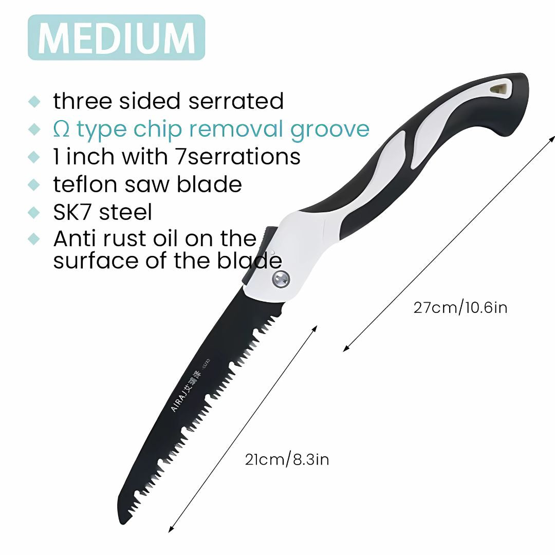 SK7 Steel Folding Hand Saw – Laser-Hardened Triple-Tooth Blade for Effortless Tree Pruning, Bamboo / Softwoods Cutting, DIY & Carpentry