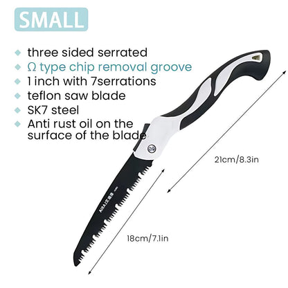 SK7 Steel Folding Hand Saw – Laser-Hardened Triple-Tooth Blade for Effortless Tree Pruning, Bamboo / Softwoods Cutting, DIY & Carpentry