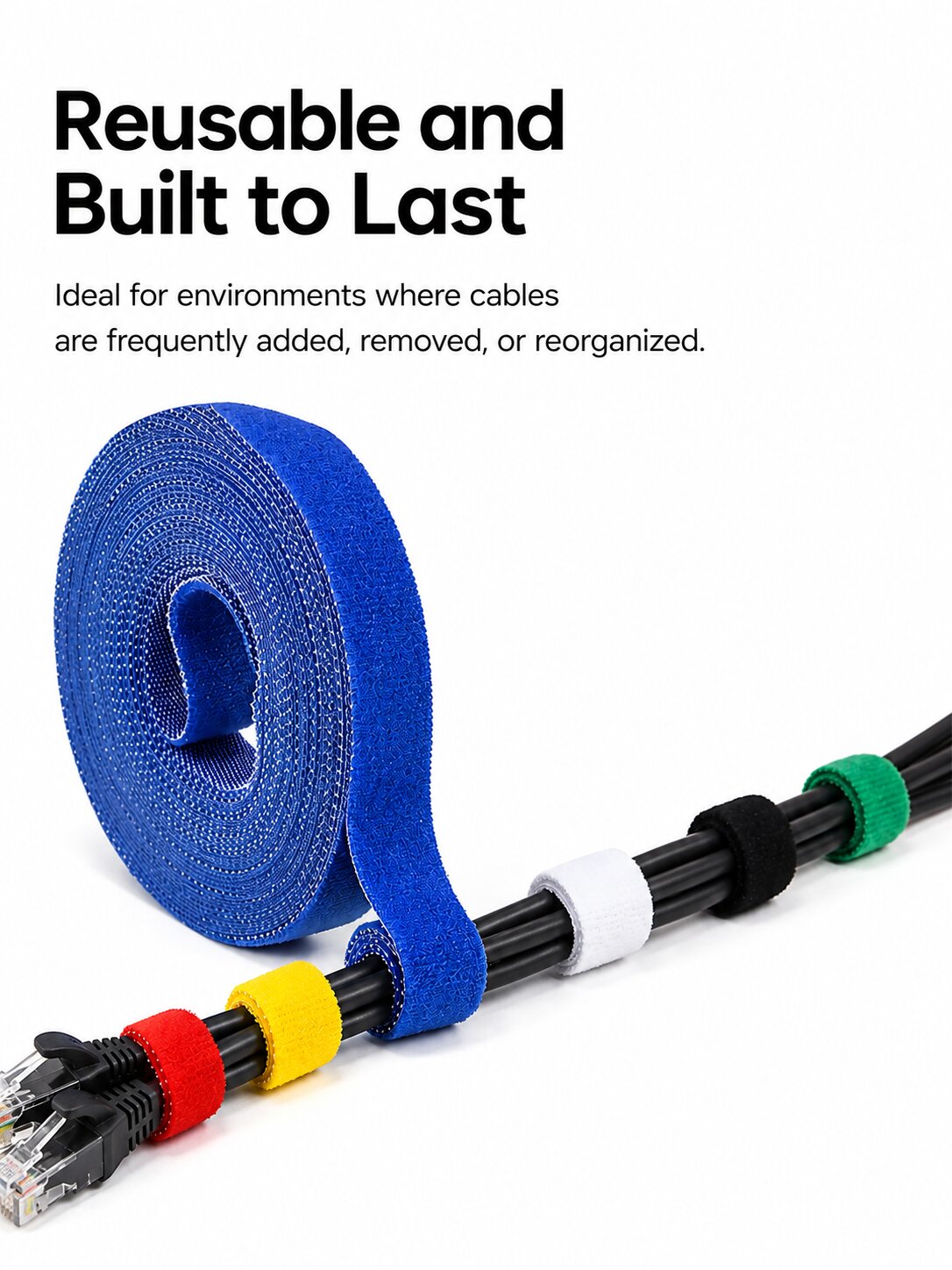SR-CT811R Tear-Off Back-to-Back Hook & Loop Cable Tie Roll | Reusable Cable Wrap for Network Cabling, Server Rooms, Home & Office Cable Management. Ideal for Ethernet, Fiber, Power, HDMI, USB & more.