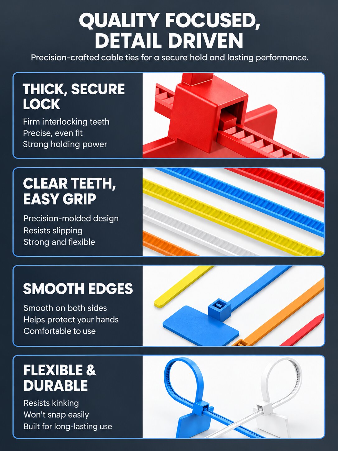 Writable Label Cable Ties | Color-Coded Nylon Cable Tags for Network, Server Room, Industrial, Electrical, Home & Office Cable Management | Self-Locking, Flame-Retardant, Premium Nylon 66