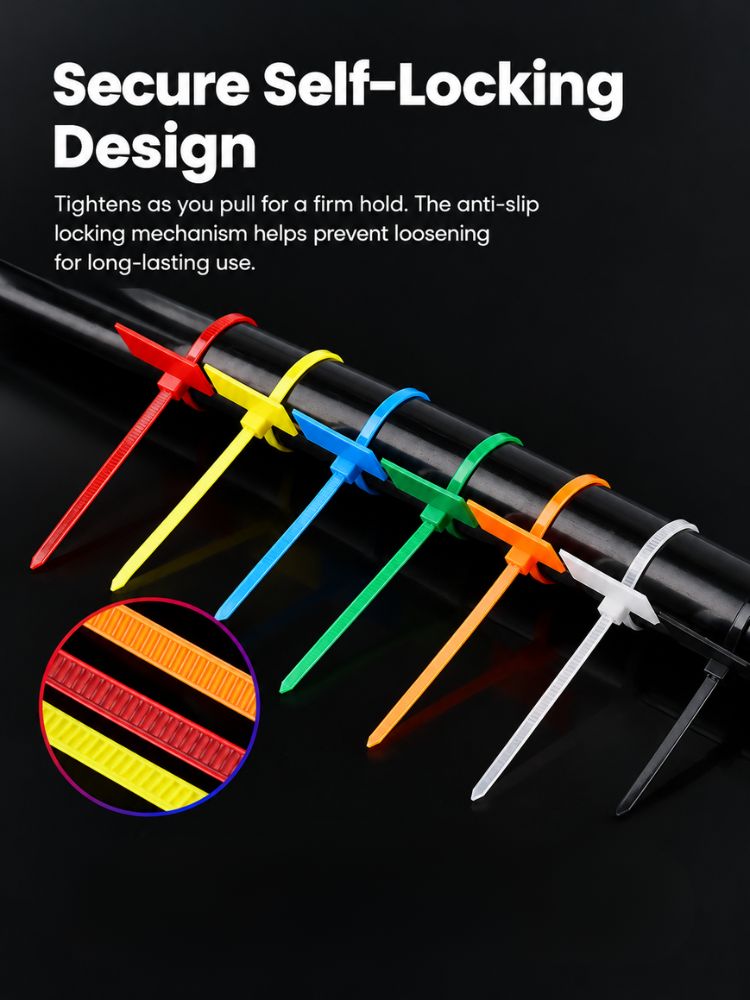 Writable Label Cable Ties | Color-Coded Nylon Cable Tags for Network, Server Room, Industrial, Electrical, Home & Office Cable Management | Self-Locking, Flame-Retardant, Premium Nylon 66